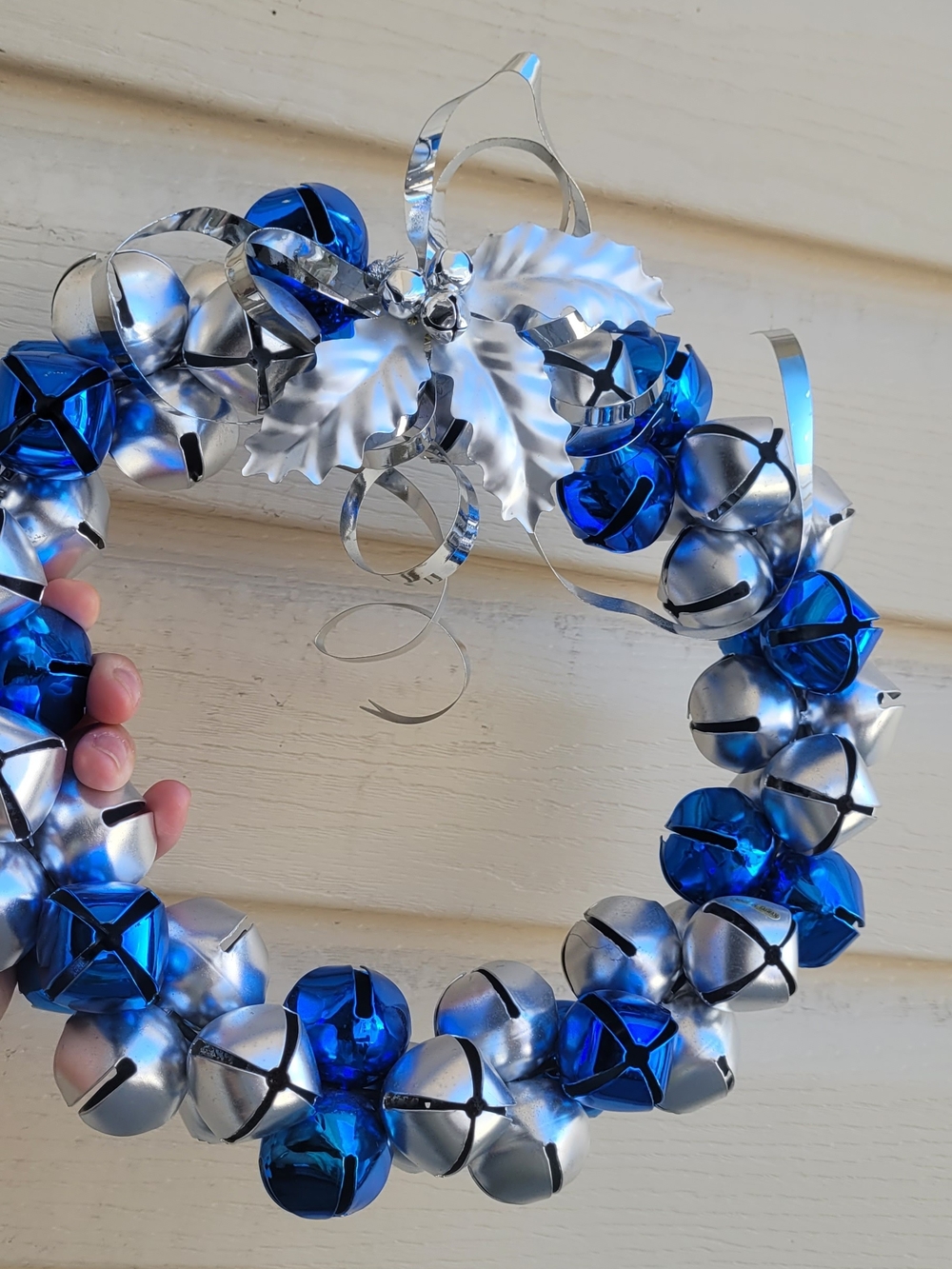 All Metal Blue and Silver Jingle Bell Wreath